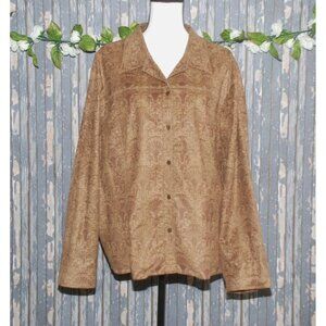 Liz Claiborne Women's Brown Printed Floral Jacket Plus Size 22W Snap Up Soft